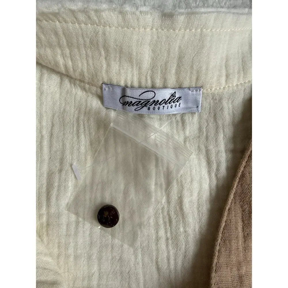 Magnolia Boutique Chic Babydoll Cream Color Block Tunic Dress Size Medium - Picture 6 of 16